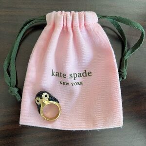 KATE SPADE dashing Beauty Pave Penguin Ring Gold Tone Pave Sz 5 Black Rhinestone
